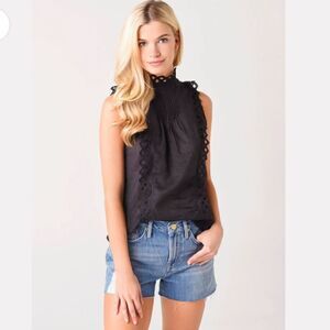 FRAME Women's Embroidered High-Neck Sleeveless Blouse Black Size XS NWOT